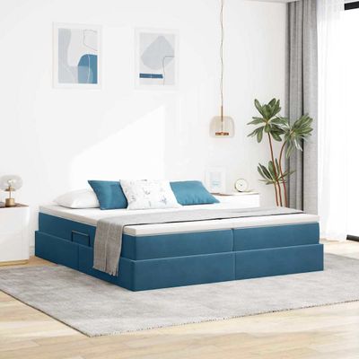 vidaXL Postel s úložným prostorem a matrací Tmavomodrá 180 x 200 cm