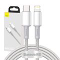 Kábel USB-C na Lightning Baseus s vysokou hustotou opletenia, 20 W, PD, 2 m (biely)