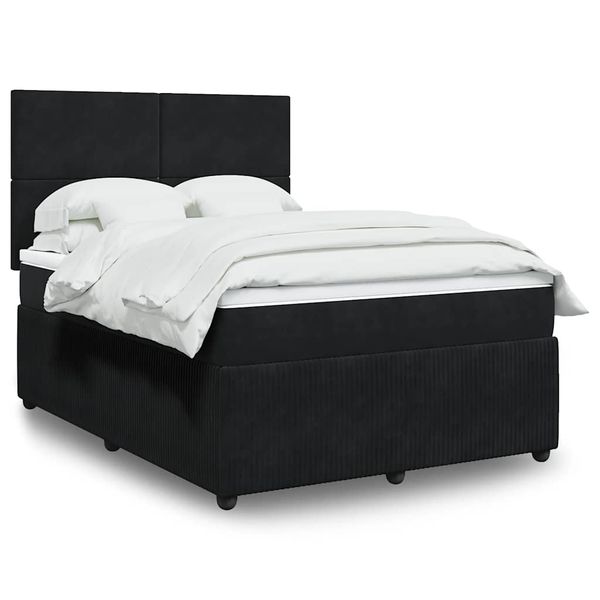 vidaXL Posteľný rám boxspring s matracom čierny 140x190 cm zamat
