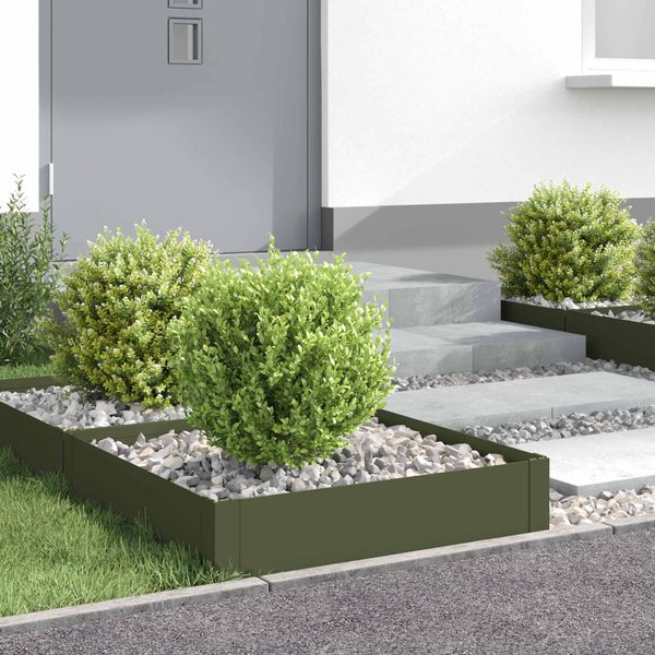 vidaXL Obrubník trávnika 4 ks 60 x 60 x 20 cm Oceľ Olivovo zelená