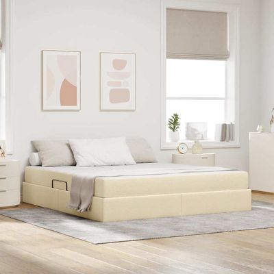 vidaXL Postel s úložným prostorem a matrací Krémová 180 x 200 cm