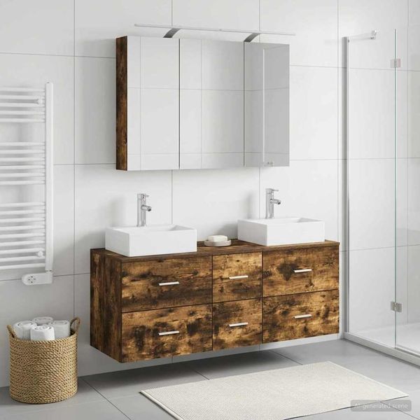vidaXL Sada kúpeľňového nábytku 4 pcs Dymový dub