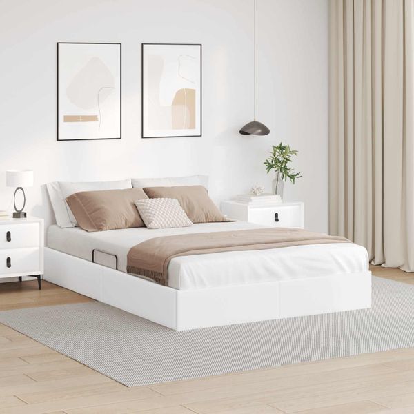 vidaXL Otomanový posteľný rám Čistá biela 140 x 200 cm Umelá koža