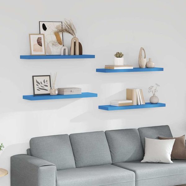vidaXL Plávajúce nástenné police 4 ks modré 90x23,5x3,8 cm MDF