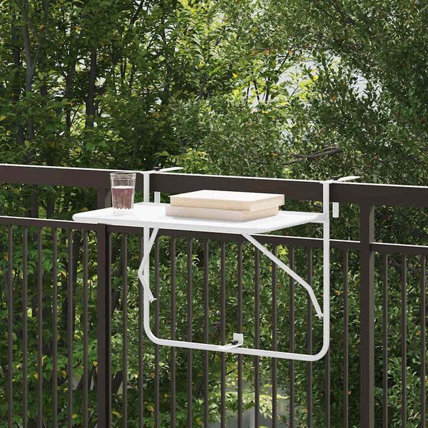 vidaXL Závesný balkónový stôl Biela 60 x 39 x 65 cm Oceľ