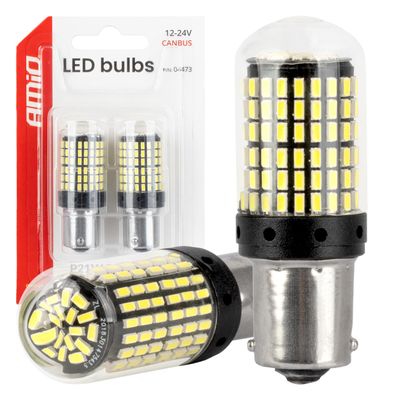 LED žiarovka CANBUS BA15S P21W R10W R5W 600lm 144SMD Biela 12V 24V AMiO-04473
