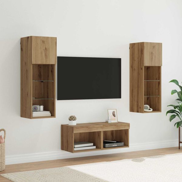 vidaXL TV Steny Skine Nástenný 4 pcs Čierny dub Kompozitné drevo