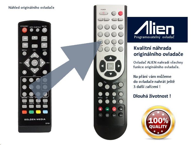 Diaľkový ovládač ALIEN STB Golden Media Mania 820 - náhrada
