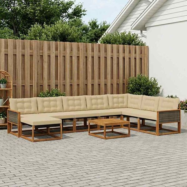 vidaXL Záhradná súprava gaučov s vankúšom 9 pcs Prírodná a béžová
