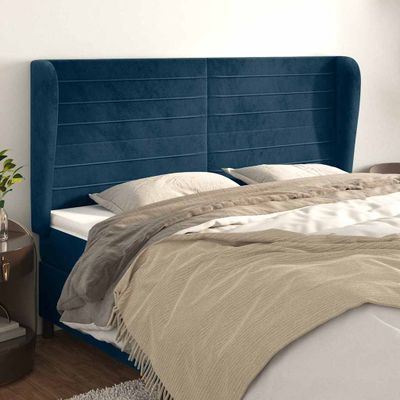 vidaXL Čelo postele so záhybmi tmavomodrá 163x23x118/128 cm zamat