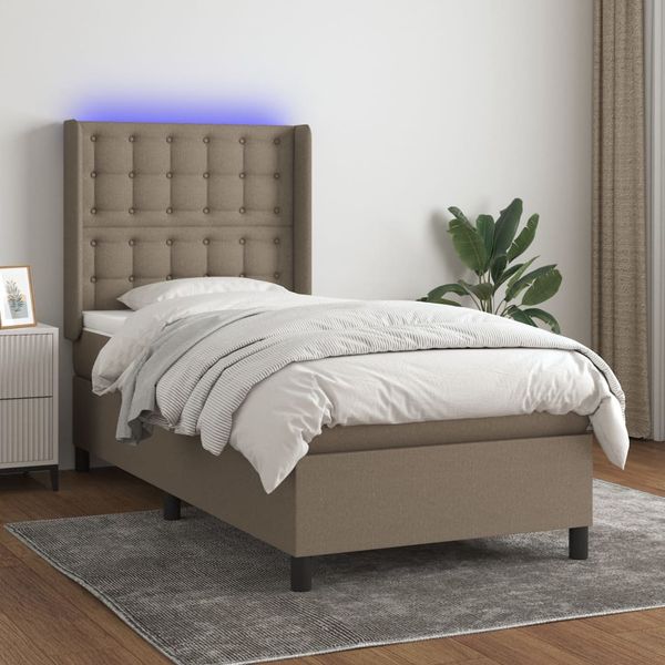 vidaXL Posteľ boxsping s matracom a LED sivohnedá 90x200 cm látka