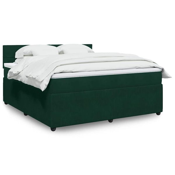 vidaXL Posteľný rám boxsping s matracom tmavozelený 180x200 cm zamat