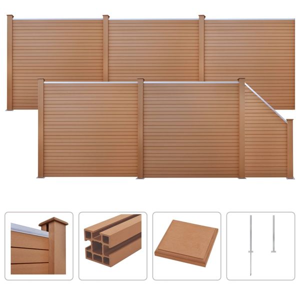 vidaXL Oplotenie 5 štvorcových 1 šikmý panel drevoplast 973x187 cm hnedé