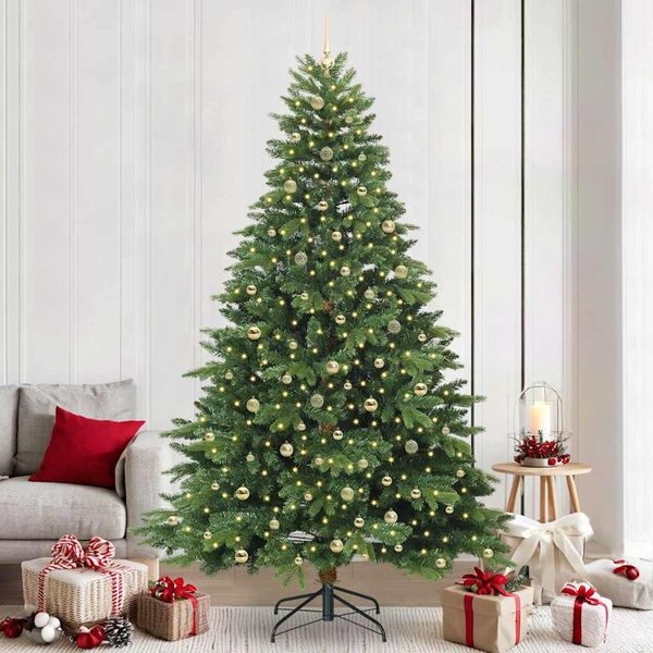 vidaXL Umelý vianočný stromček s 300 LED-i Zelená 240 cm PE a PVC