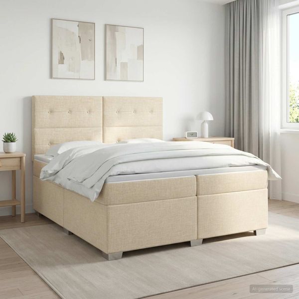 vidaXL Posteľ boxspring s matracom Krémová 200 x 200 cm Látka