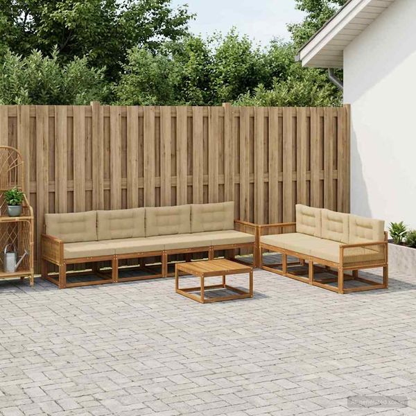vidaXL Záhradná súprava gaučov s vankúšom 8 pcs Prírodná a béžová