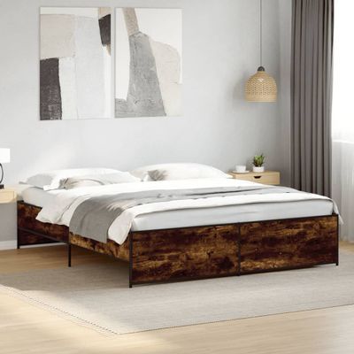 vidaXL Posteľný rám dymový dub 180x200 cm kompozitné drevo a kov
