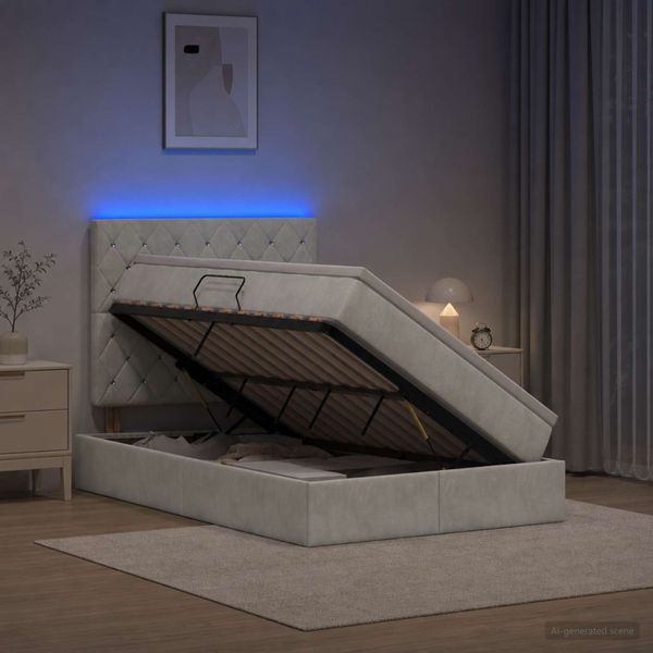 vidaXL LED úložná posteľ s matracom Svetlosivá 120 x 200 cm Zamat