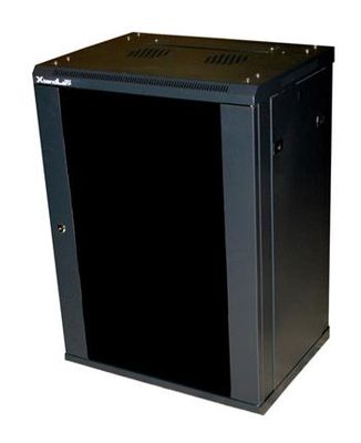 XtendLan 12U/600x450, na zeď, jednodílný, rozložený, skleněné dveře, černý Rozvadec, 19", na stenu, jednodílný, rozložený, výška 12U, 600 x 450, sklenené dvere, kourové sklo, nosnost 60kg, cerný