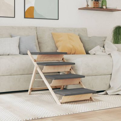 vidaXL Schody pre psa šedé 105x47 cm jedľové masívne drevo