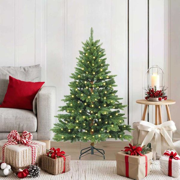 vidaXL Umelý vianočný stromček s 150 LED-i Zelená 120 cm PE a PVC