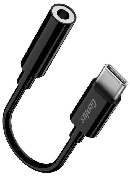 GENIUS ACC-C100 redukcia z 3,5mm audio jack na USB-C, čierna Redukcia, USB-C zástrčka, 3,5mm jack zásuvka, 10cm, čierna