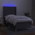 vidaXL Posteľ boxsping s matracom a LED tmavosivá 90x200 cm látka