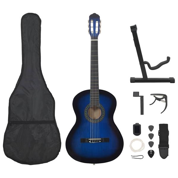 vidaXL 12-dielna klasická gitarová sada pre začiatočníkov modrá 4/4 39"