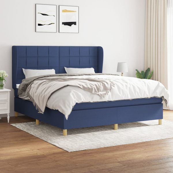 vidaXL Posteľný rám boxspring s matracom modrý 160x200 cm látka