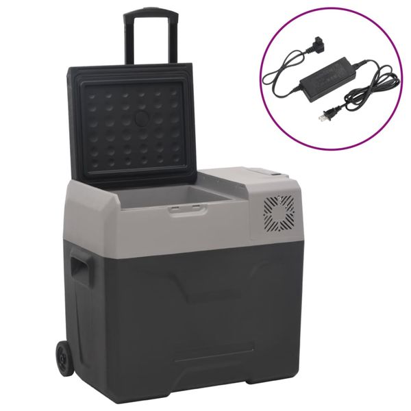 vidaXL Chladiaci box s kolieskom a adaptérom čierno-sivý 50 l PP