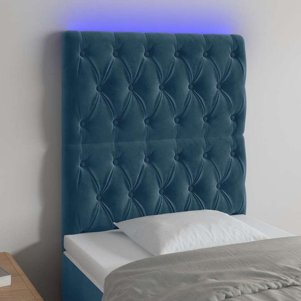 vidaXL Čelo postele s LED tmavomodré 80x7x118/128 cm zamat