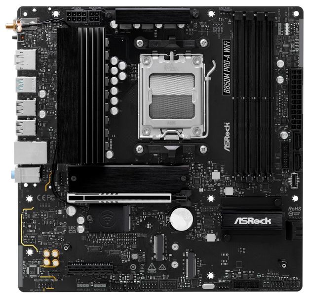 ASRock B850M Pro-A WiFi / AMD B850 / AM5 / 4x DDR5 DIMM / 3x M.2 / HDMI / DP / USB-C / WiFi / mATX Základní deska, AMD B850, AM5, 4× DDR5 DIMM (max. 256GB), 3× M.2, HDMI, DisplayPort, USB-C, Wi-Fi, mATX