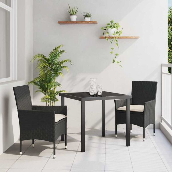 vidaXL Záhradný jedálenský set s vankúšom 3 pcs Čierna polyratan