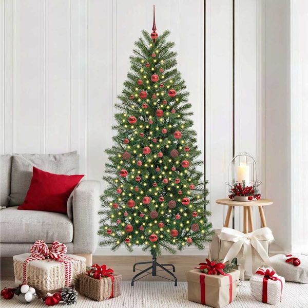 vidaXL Umelý vianočný stromček s 300 LED-i Zelená 180 cm PE a PVC