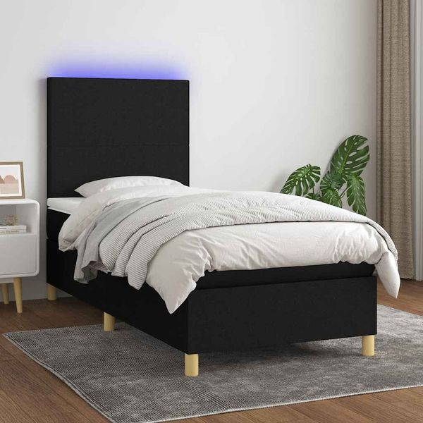 vidaXL Posteľ boxsping s matracom a LED čierna 90x190 cm látka