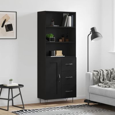 vidaXL Vysoká skrinka čierna 69,5x34x180 cm spracované drevo