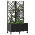 vidaXL Záhradný kvetináč s trelážou a kolesami Čierna 80 x 40 x 146 cm