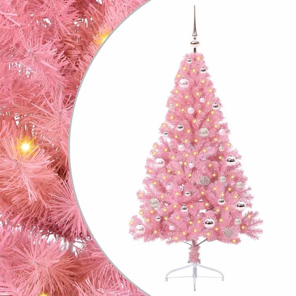 vidaXL Umelý predsvietený vianočný stromček Ružová 150 cm PVC