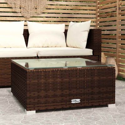 vidaXL Záhradný konferenčný stolík hnedý 60x60x30 cm polyratan a sklo