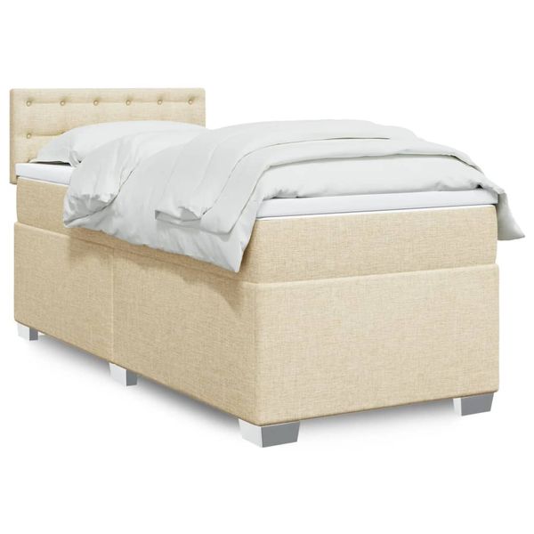 vidaXL Posteľný rám boxspring s matracom krémový 90x190 cm látka