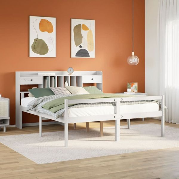 vidaXL Posteľ s knižnicou bez matraca biela 180x200cm borovicový masív