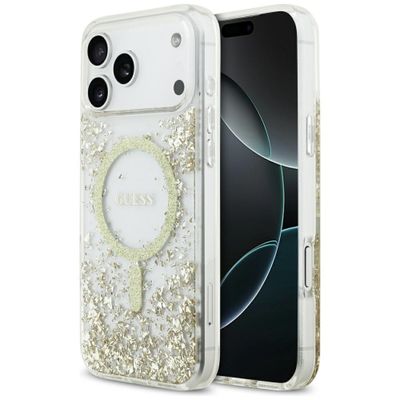 Puzdro Guess Resin Bottom Glitter MagSafe pre iPhone 17 Pro Max zlaté
