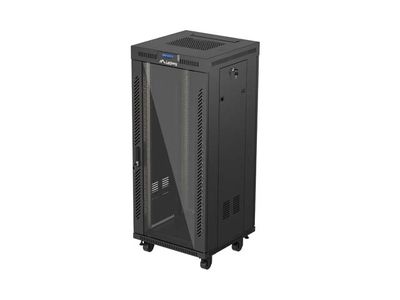 19'' Voľne stojaca racková skriňa 27u/600x600 (flat pack) s presklenými dverami lcd čierna lanberg V2