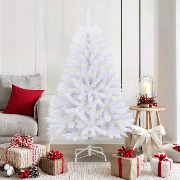 vidaXL Umelý vianočný stromček s 150 LED-i Biela 150 cm PVC a kov