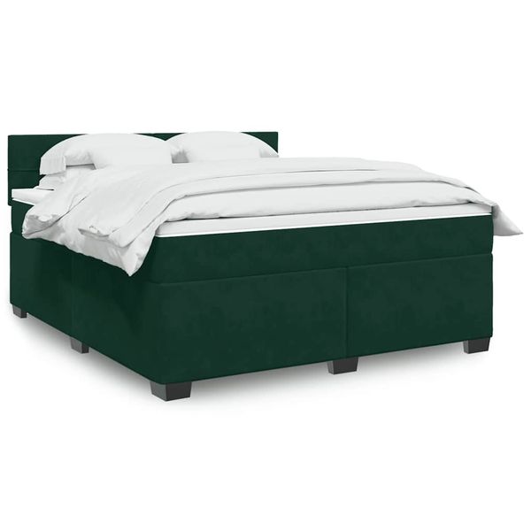 vidaXL Posteľný rám boxsping s matracom tmavozelený 180x200 cm zamat