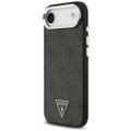 Puzdro Guess Magsafe 4G PU kožené s trojuholníkovým logom a strieborným kovovým rámom fotoaparátu pre iPhone 17 Air čierne