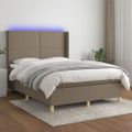 vidaXL Posteľ boxsping s matracom a LED sivohnedá 140x190 cm látka