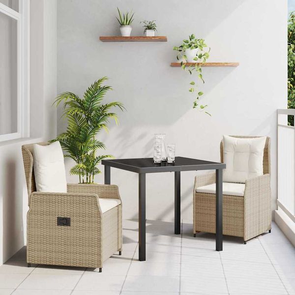 vidaXL Záhradný jedálenský set 3 pcs Beige a svetlo šedá polyratan