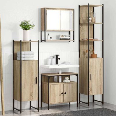 vidaXL Sada kúpeľňového nábytku 4 pcs Sonoma dub Kompozitné drevo