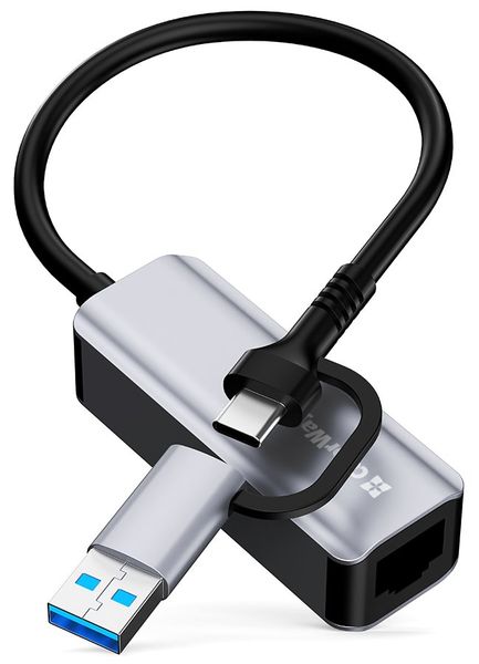 Colorway Adaptér USB-C alebo USB-A na RJ45/ 18cm Adaptér, USB/USB-C (M) na RJ-45 (F), 10/100/1000Mbps, 18cm, sivý